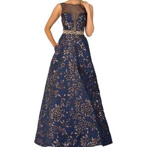 CECILIA COUTURE PROM GOWN - NWT SIZE 10 - NAVY BLUE AND GOLD